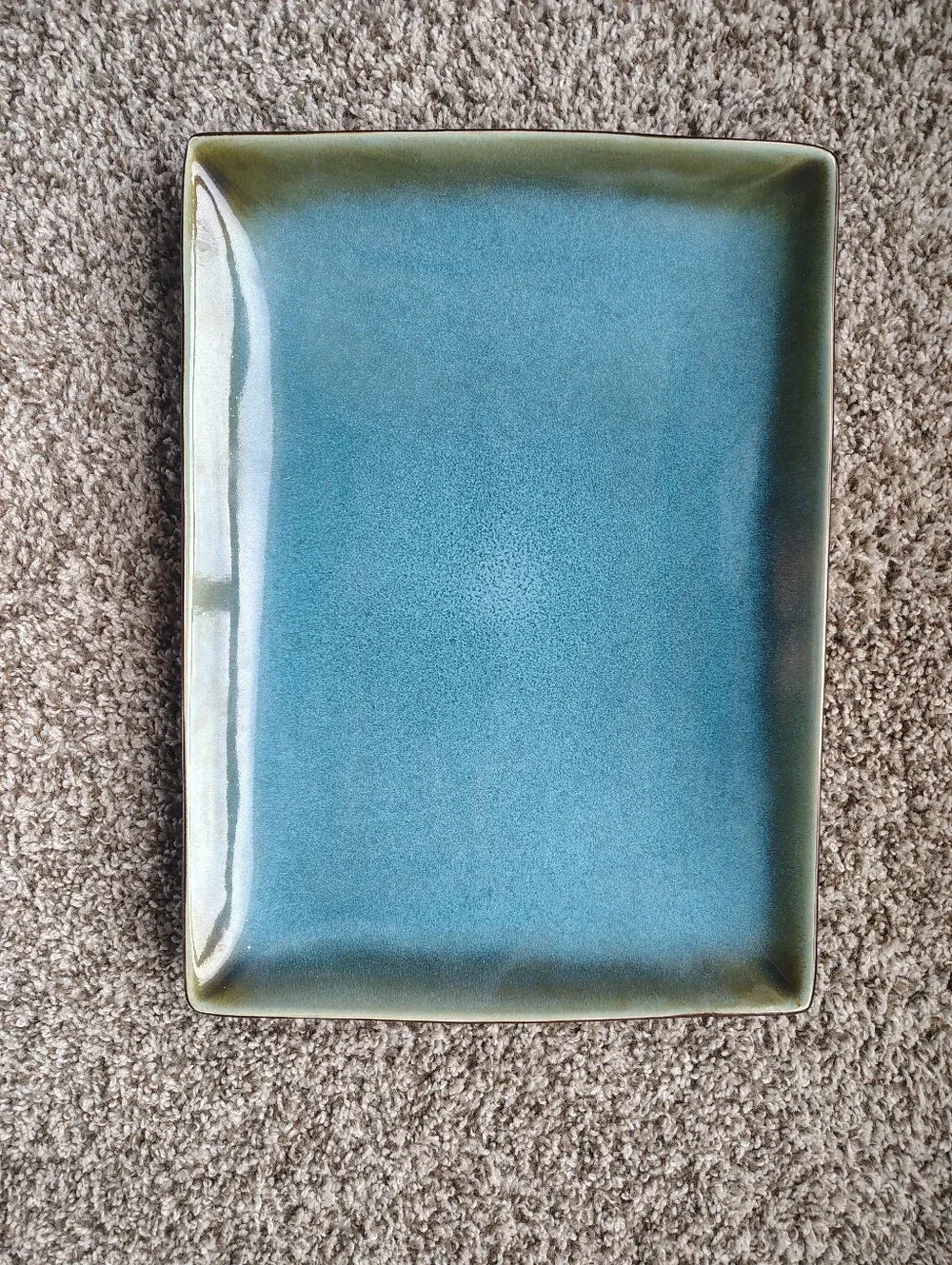 Rectangular Ceramic Platter in Teal with Olive Rim